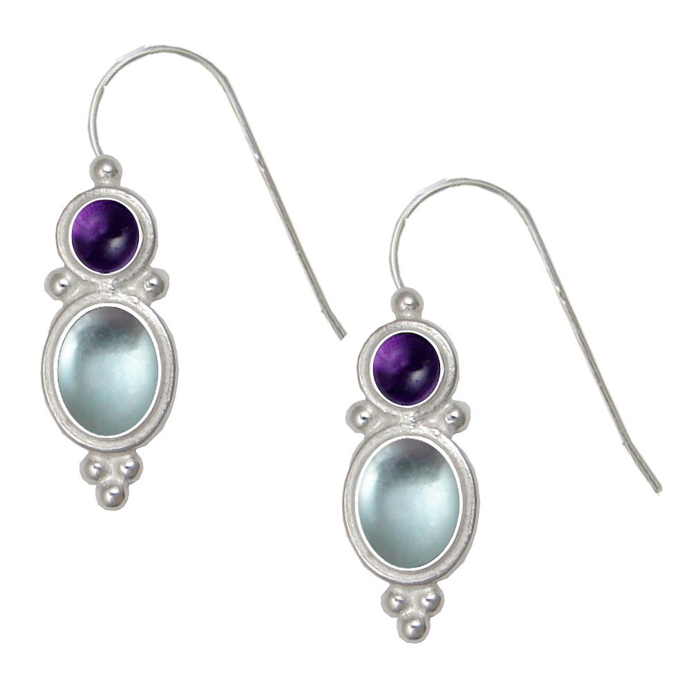 Sterling Silver Drop Dangle Earrings Blue Topaz And Amethyst